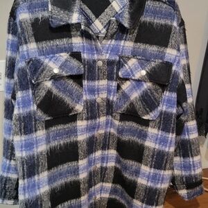 Plaid Shacket Jacket in Blue, Black & White